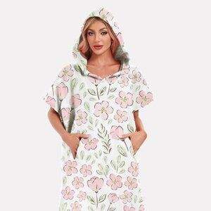 Floral Hooded Swim Coverup - Pink/White